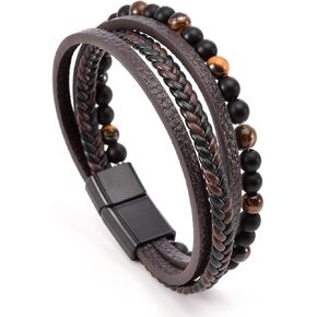 Angyape Volcanicx Wellness & Relief Bracelet, Multi-layered Lymph Detox Leather Bangle Tiger Eye Volcanic Stone Beaded Chakra Bracelet Jewelry Gifts