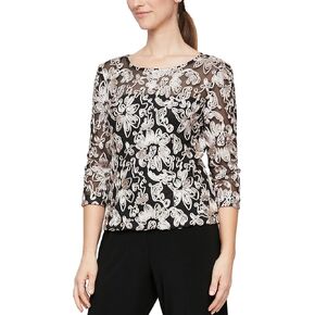 Alex Evenings Women's Embroidered Blouse Shirt (Missy and Petite)
