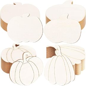 Gerrii 32 Pcs Thanksgiving Wooden Pumpkin for Crafts Unfinished Wood Pumpkin Cutouts Fall Craft Supplies Paintable Pumpkin Wooden Ornaments for Fall Painting DIY Decorations, 4 Styles
