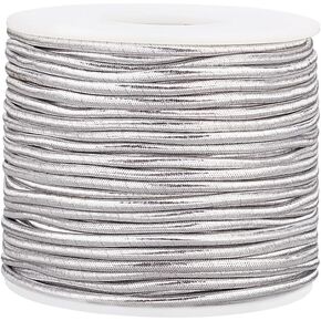 PH PandaHall Metallic Silver Cord Ribbon Elastic Cord 32.8Yards Stretch Cord Elastic String Ribbon Wrap Thread Tag Cord 2.5mm for Hair Weave Craft Jewelry Making Christmas Ornament Hanging Decoration