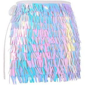 DRESBE Sequin Dance Skirt Tie Up Skirts Sparkly Belly Hip Scarf Party Rave Costume for Women