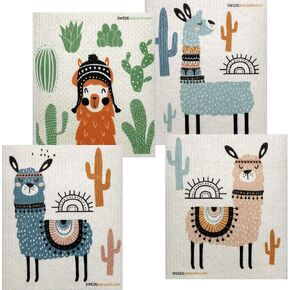 Cellulose Sponge Dish Towels - Mixed Set of 4 (One of Each Design) Llama Swedish Dish Cloths