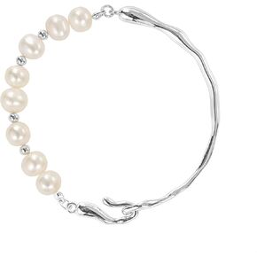 Freshwater Cultured Pearl Bracelet 18K Gold-Plated Spliced Vintage Bracelet for Women Fixed Size Stacked Bracelet 6mm Real Pearls 8 Inch