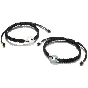 Lucky Jade Buckle Bracelet for Couple Best Friends Sisters Good Luck Amulet Bracelet for His Her Handmade Black Rope String Bracelet Adjustable Braided Bracelet Gift for Women Men Family