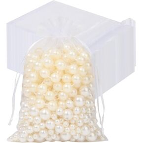 Hopttreely White Sheer Organza Bags, 4x6 inch 50PCS Mesh Bags Drawstring Gift Bags Jewelry Pouches for Candy Wedding Favors, Jewelry, Festival, Makeup