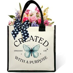 Christian Shoulder Beach Bag - Bible Verse Butterfly Canvas Tote Bag Gifts