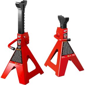BIG RED Torin 12 Ton Heavy Duty Jack Stands: Pin Style Jack Stand with 2 Casters and Handle, Easily Portable Car Stand for Cars, SUVs, Truck and Pick Ups - Red