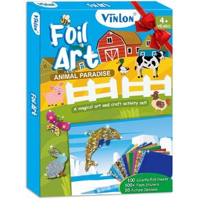 Vinlon Foil Fun Arts and Crafts Kits for Kids, Mess Free Kids Travel Activities Toys, DIY Art Craft Supplies, Christmas Birthday Gifts for Boys and Girls Ages 4 5 6 7 8 9 10 Years Old (Animals)