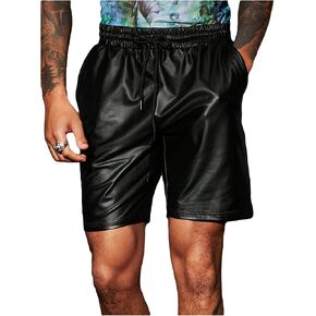 OYOANGLE Men's Pu Leather Shorts Drawstring Elastic Waist Straight Leg Shorts Partywear