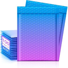 Metronic Bubble Mailers 6x10 Inch 100 Pack BluePurple Usable Size 6x9" Pretty Bubble Mailer Waterproof Padded Envelopes for Gift Packaging, Mailing, Shipping, Small Items Bulk