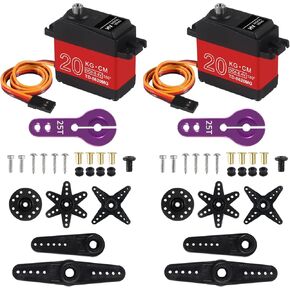 AITRIP 2Pack 20KG Digital RC Servo Digital Servo High Torque Full Metal Gear Waterproof with 25T Servo Horn for RC Model DIY, Control Angle 180°