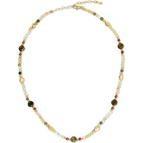 Light Green White Brown Beaded Natural Opal Stone Healing Statement Necklace Choker for Women, Colorful Quartz Trendy Birthstone Jasper Gemstone Bohemian Preppy Retro Bold Handmade Exaggerated Jewelry Gifts, Vintage Unique Cute Baroque Summer Beach Fashio