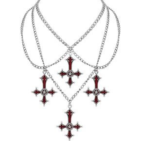 Sacina Gothic Red Cross Choker, Goth Cross Necklace, Gothic Necklace, Goth Necklace, Emo Necklace, Grunge Necklace, Costume Jewelry, Christmas Jewelry Gift for Women