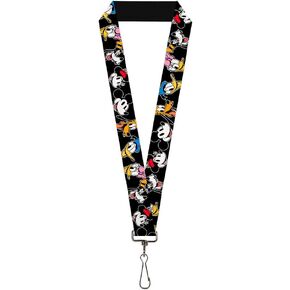 Disney Lanyard, Disney The Sensational Six Smiling Faces Black, Elastic
