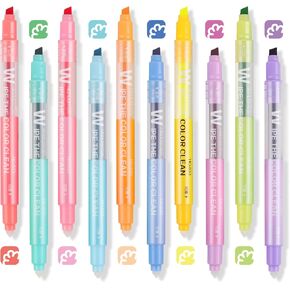 Dual Tip Erasable Highlighters - 10 Count Assorted Colors, No Bleed Office & School Supplies