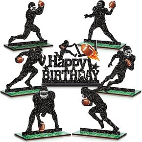 Geetery 7 Pcs Football Party Table Decoration Wooden Football Table Centerpiece Football Birthday Party Table Sign Football Player Silhouette Centerpieces for Sport Football Birthday Party Supplies
