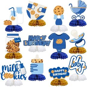 12 Pcs Milk and Cookies 1st Birthday Party Decorations Milk and Cookie Table Decor Baby Shower Happy Birthday Honeycomb Centerpieces Table Decorations for 1st Birthday Party Supplies
