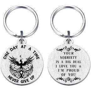 EE&YU Sober Gifts Keychain, AA Sobriety Gifts for Women Men, NA Recovery Key Chain, Alcohol Drug Addiction Recovery Present