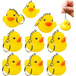 2" Yellow Ducky Keychains (12 Pack) Birthday Party Favor Carnival Prizes Key Chains with Metal Ring For Kids and Adults