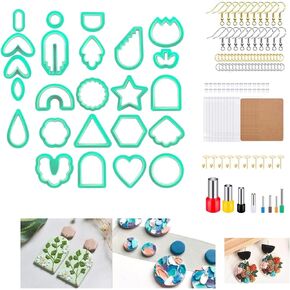 OcetrFnow Polymer Clay Cutters Set, 24 Shapes Clay Earring Cutters with 118 Earrings Accessories for Polymer Clay Jewelry Making