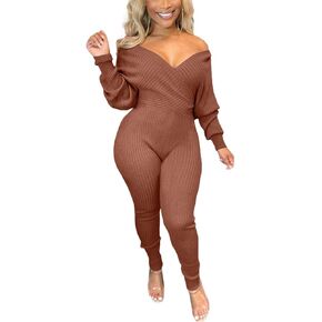 بذلة نسائية مثيرة من Ophestin برقبة على شكل حرف V وأكمام طويلة ومتماسكة ومضلعة in Kuwait