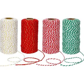 4 Rolls 1312 Feet Christmas Baker Twine Christmas Wrapping Twine Gift Packing Rope for Christmas DIY Supplies (Classic Colors)
