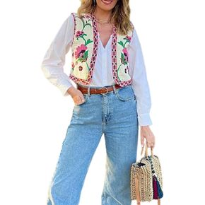سترة علوية نسائية من Lordree مطرزة بالزهور Y2k بدون أكمام مفتوحة من الأمام سترة قصيرة عصرية عتيقة بدون أكمام منقوش عليها زهور in Kuwait