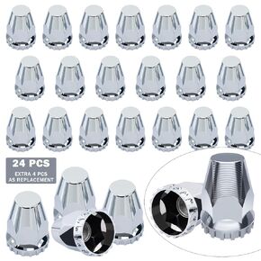 24 Pcs Lug Nut Covers Kit with Extra 4 Pcs Nut Covers as Replacement to Prevent Damage 33mm ABS Chrome Screw-on Hub Lug Nut Caps for Semi Truck Trailer