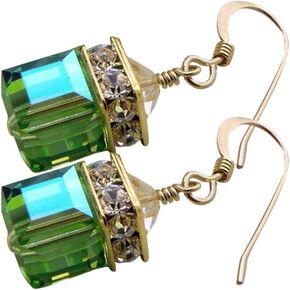Green Alloy Faux Gemstone French Wire Dangle Earrings