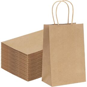 Moretoes 60pcs Small White Paper Bags, 5.25x3.2x8 Inch Kraft Paper Gift Bags with Handles Bulk for Small Business, Shopping, Merchandise, Birthday Wedding Party Favor