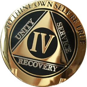 RecoveryChip 4 Year AA Medallion Elegant Black Gold Silver Bi-Plated Alcoholics Anonymous Sobriety Chip