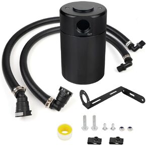 BHB Upgraded Baffled Oil Catch Can Oil Separator Kit Aluminum With NBR HOSE Compatible with Ford F-150 F150 2011-2023 Raptor 2017-2023 Expedition 2018-2021 3oz Black