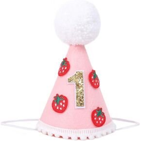 Strawberry Hat for Girls - Small Red and Gold First Birthday Hat, Berry Sweet Decorations, Cake Smash Prop