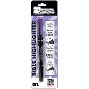 G.T. Luscombe Company, Inc. Zebrite Double Ended Bible Highlighter Set | No Bleed Pigmented Ink | No Fading or Smearing | Double Ended for Highlighting & Underlining |Violet Ink