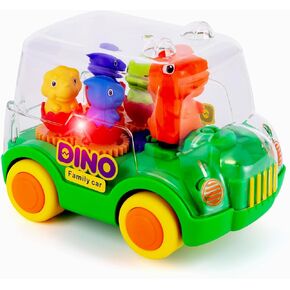 ArtCreativity Light Up Dinosaur Car - Bump and Go Toy Car with Moving Gears, Music, Flashing LED's, and Engine Sounds - Toy Car for Toddlers 3 and Up - Autism Sensory Gifts for Boys 5 6