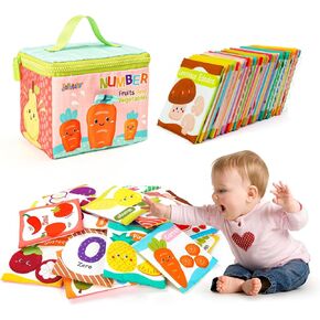 Jollybaby Reusable Soft Flash Cards for Baby 0-6-12-18 Months, Preschool Learning Resource Toys for Toddler 0-1-2-3-4 Years, Montessori Sensory Sight Words Numbers Toys for 0-6-12 Months Baby Gift