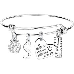 Nzztont Teacher Gifts for Women Teacher Initial Bangle Bracelet Teacher Appreciation Gifts thank You Gifts for Teachers (A)