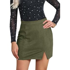 Ezcosplay Women Faux Suede Sexy Mini Skirt with Slit High Waisted Zipper Back Pencil Bodycon Short Skirts