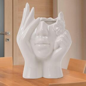 Face Vase -White Ceramic Face Vase for Flowers -Female Form Head Half Body Vase for Bookshelf Decor Boho Decor for Home Living Room Office (2.67 * 3.46 * 6.2 inch)