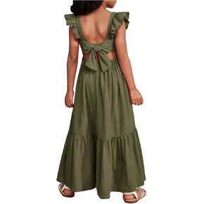 Floerns Toddler Girl's Tie Back Sleeveless Square Neck Ruffled Trim Long Dresses