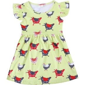 Toddler Girl Dress Farm Animal Cow Pig Print Ruffle Bottom Casual Dress Summer Clothes 1-8Y