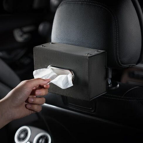 GMQ Car Tissues Holder for Car 1 Pack,Automotive Visor Tissue Holder,Car Backseat Leather Tissue Organization Box Fit for 100-150 Tissues (Suede Leather, Black) in Saudi Arabia