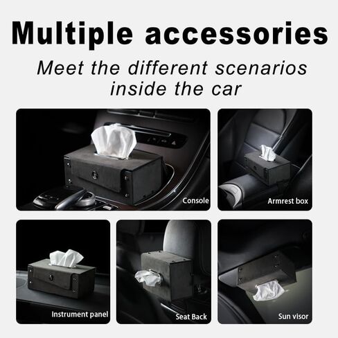 GMQ Car Tissues Holder for Car 1 Pack,Automotive Visor Tissue Holder,Car Backseat Leather Tissue Organization Box Fit for 100-150 Tissues (Suede Leather, Black) in Saudi Arabia