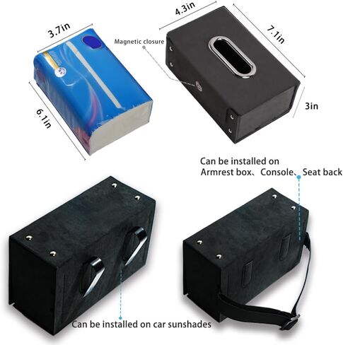 GMQ Car Tissues Holder for Car 1 Pack,Automotive Visor Tissue Holder,Car Backseat Leather Tissue Organization Box Fit for 100-150 Tissues (Suede Leather, Black) in Saudi Arabia