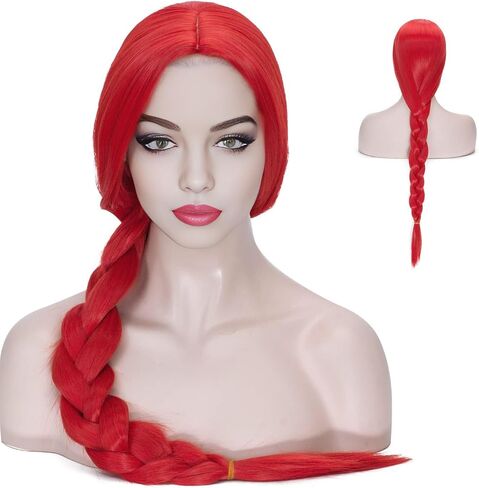 Aicos Long Red Braid Wig for Women 29.5Inch Princess Red Costume Wig with Crown for Halloween Cosplay Party in Saudi Arabia
