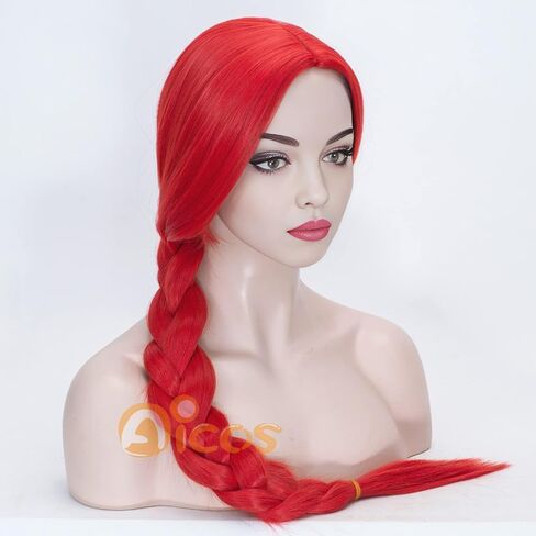 Aicos Long Red Braid Wig for Women 29.5Inch Princess Red Costume Wig with Crown for Halloween Cosplay Party in Saudi Arabia