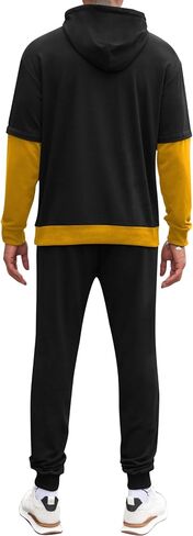 LecGee Men 2 Piece Tracksuit Outfit Contrast Color Patchwork Hoodie Sweatshirt Sweatpants Casual Jogging Sweatsuit Set in Saudi Arabia