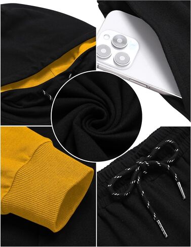 LecGee Men 2 Piece Tracksuit Outfit Contrast Color Patchwork Hoodie Sweatshirt Sweatpants Casual Jogging Sweatsuit Set in Saudi Arabia
