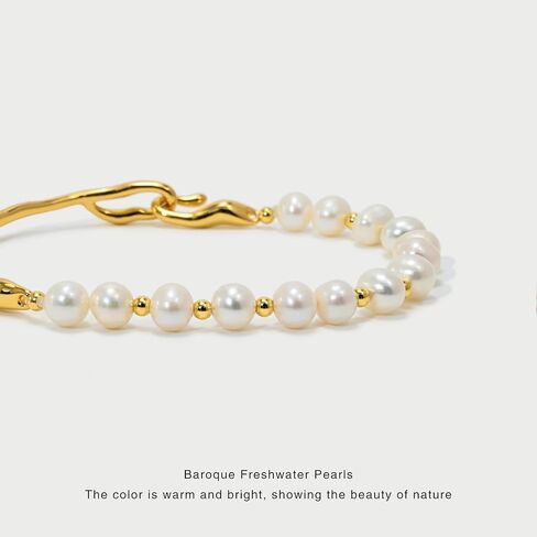 Freshwater Cultured Pearl Bracelet 18K Gold-Plated Spliced Vintage Bracelet for Women Fixed Size Stacked Bracelet 6mm Real Pearls 8 Inch in Saudi Arabia