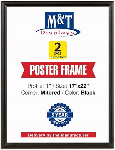 M&T Displays Snap Poster Frame 17x22 Inch Black 1" Aluminum Profile Front Loading Wall Mounting Photo Picture Document Certificate Sign Holder Mitered Corner Anti Glare Cover (2 pack) in Saudi Arabia